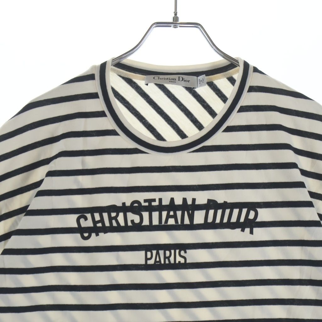 Dior Border Allover Logo Print Cotton Jersey Short Sleeve T-Shirt Top White Navy — view 3