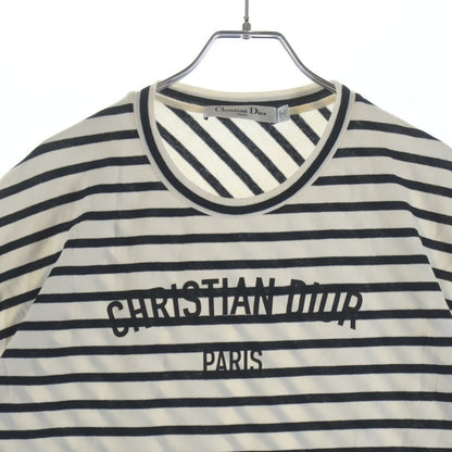 Dior Border Allover Logo Print Cotton Jersey Short Sleeve T-Shirt Top White Navy — view 3