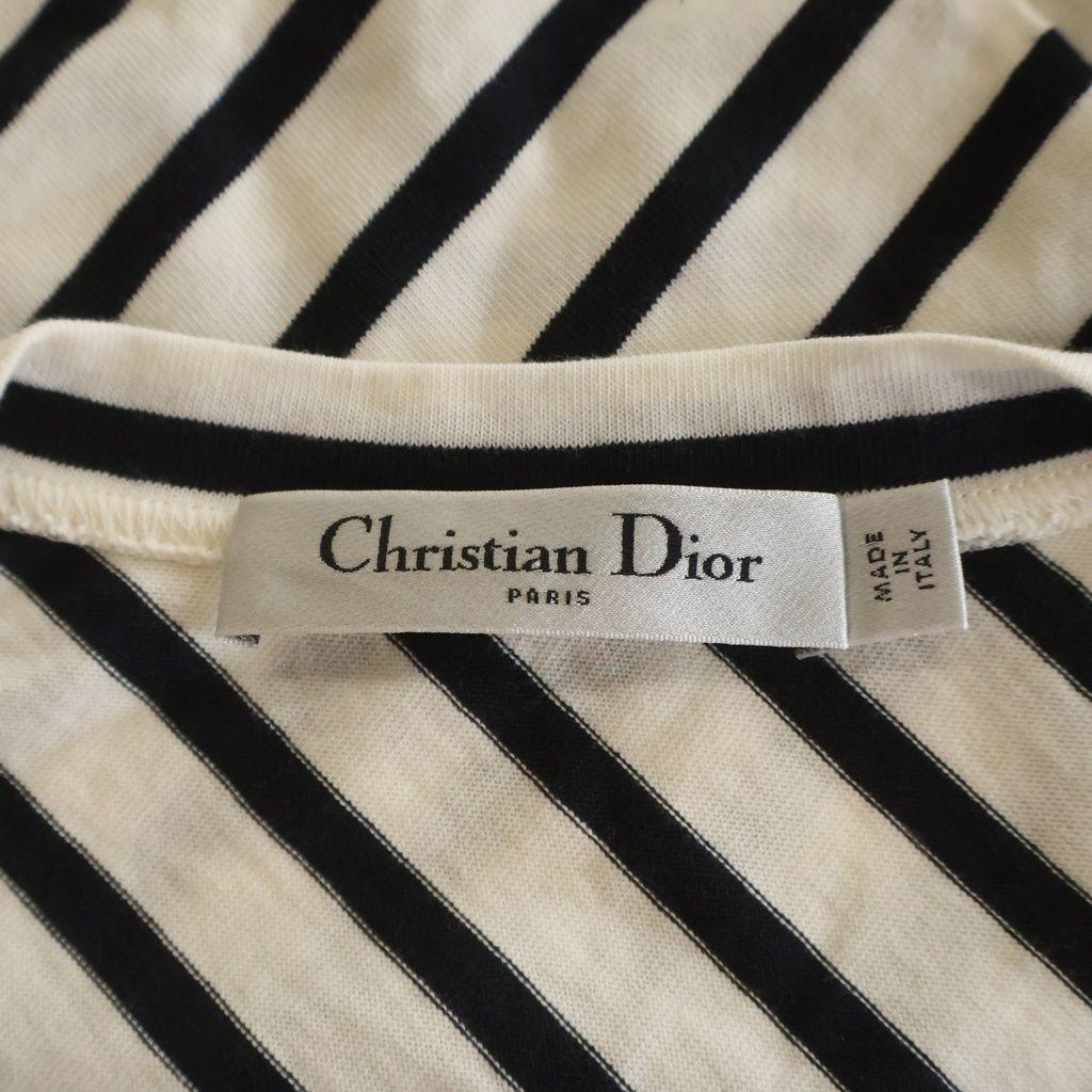 Dior Border Allover Logo Print Cotton Jersey Short Sleeve T-Shirt Top White Navy — view 7