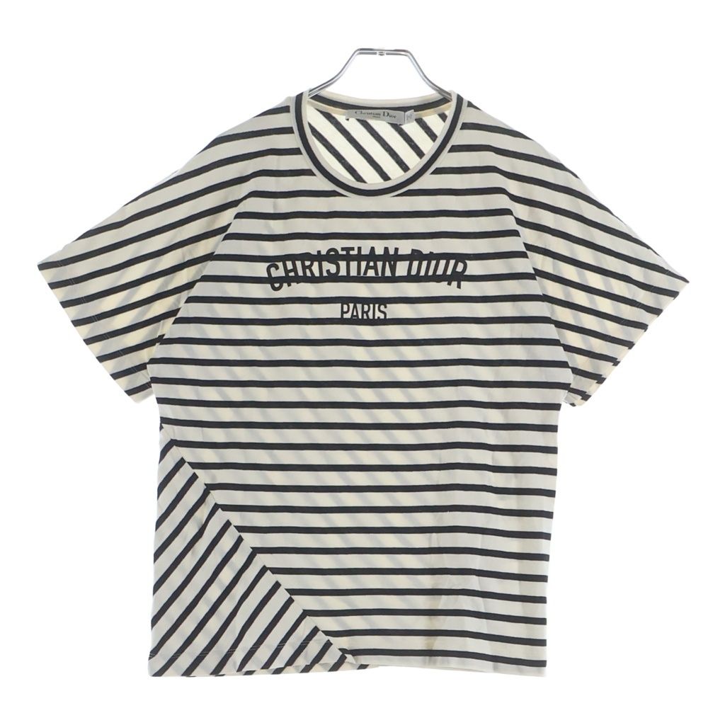 Dior Border Allover Logo Print Cotton Jersey Short Sleeve T-Shirt Top White Navy
