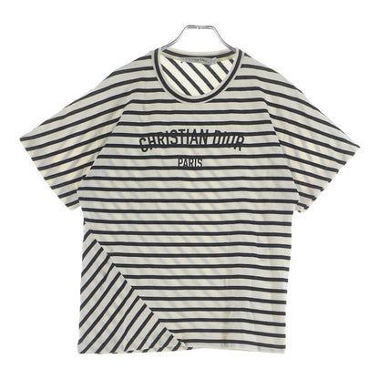 Dior Border Allover Logo Print Cotton Jersey Short Sleeve T-Shirt Top White Navy