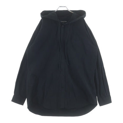 Balenciaga Hooded Drawstring Chest Pocket Long Sleeve Shirt Black Hoodie