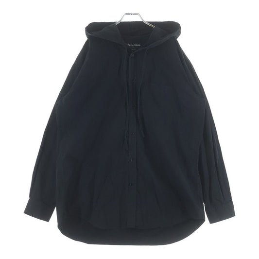 Balenciaga Hooded Drawstring Chest Pocket Long Sleeve Shirt Black Hoodie