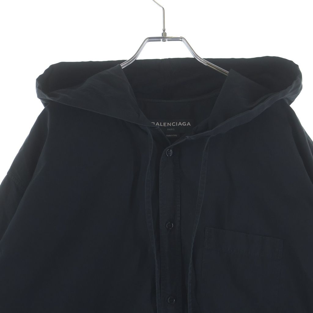Balenciaga Hooded Drawstring Chest Pocket Long Sleeve Shirt Black Hoodie — view 3