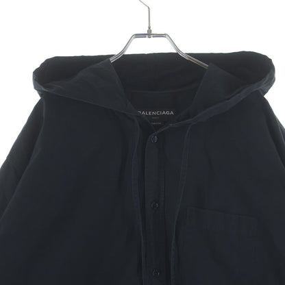 Balenciaga Hooded Drawstring Chest Pocket Long Sleeve Shirt Black Hoodie — view 3
