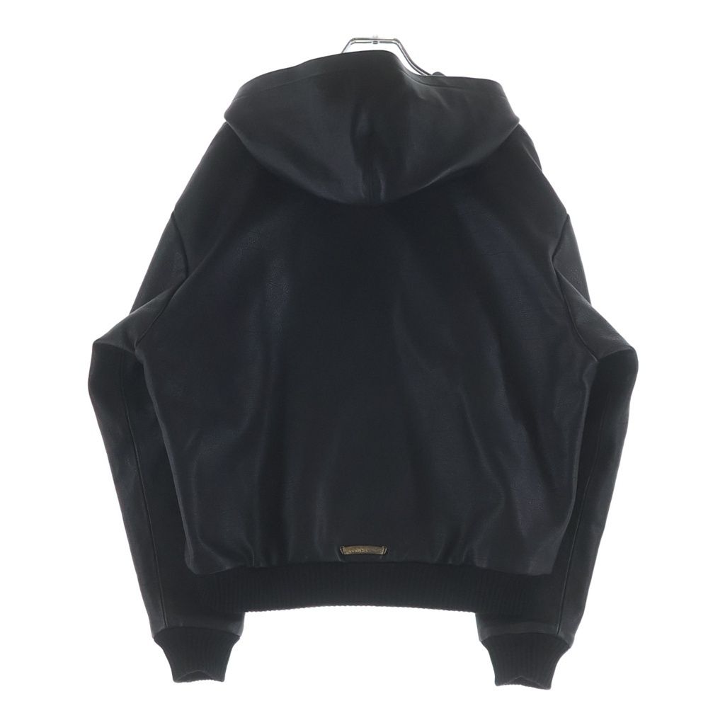Chrome Hearts English Logo Patch Daga Zip Up Hoodie Leather Jacket Black — view 2