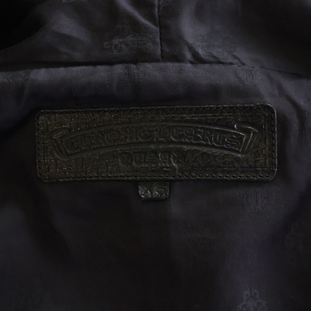 Chrome Hearts English Logo Patch Daga Zip Up Hoodie Leather Jacket Black — view 7