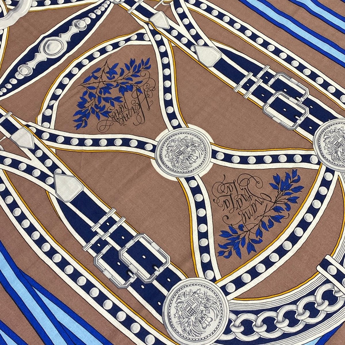 Hermes Shawl Carre Geant 140 White Brown Multi Grand Tralala Scarf — view 5