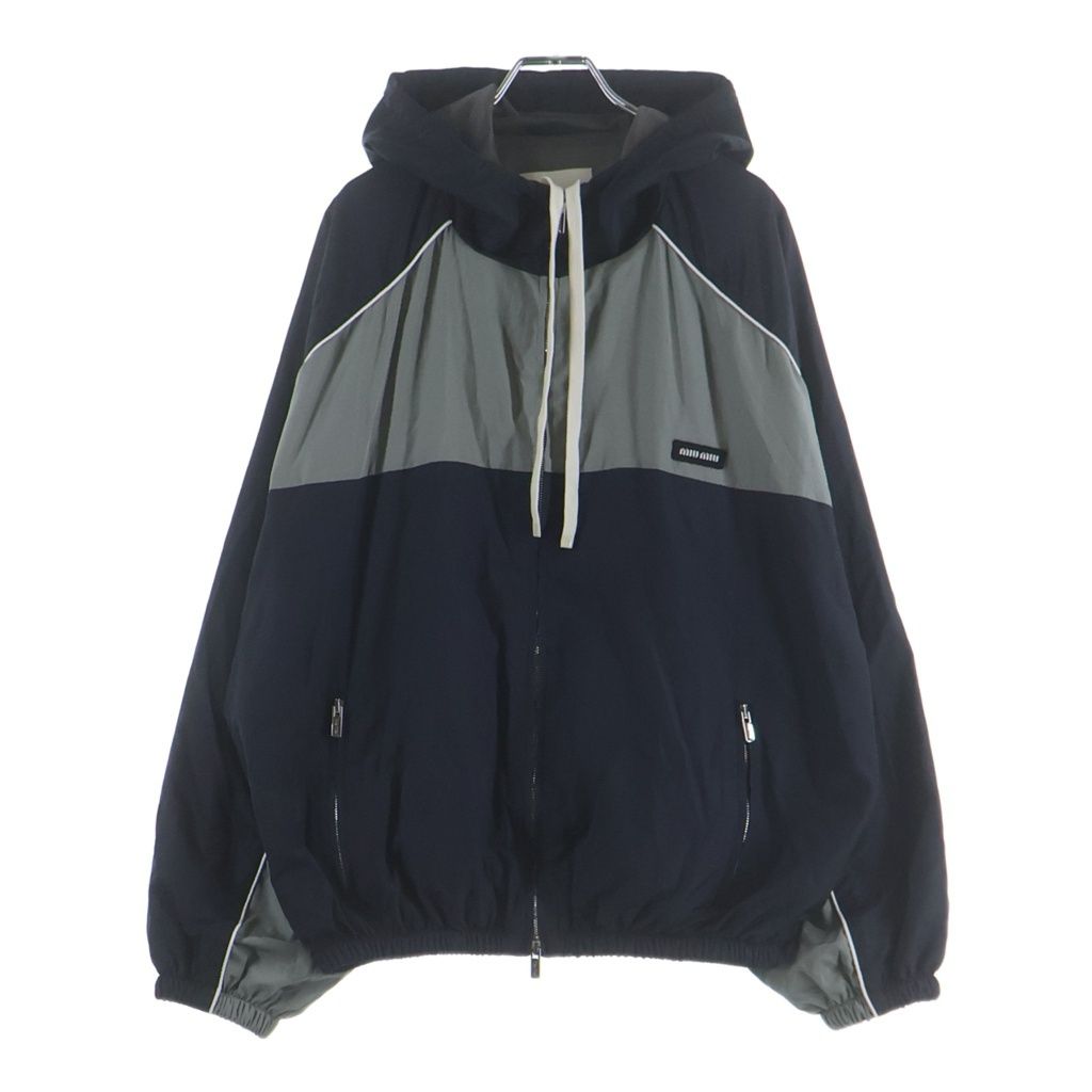 Miu Miu Technical Nylon Zip Up Jacket Gray Black