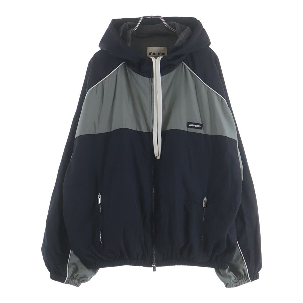 Miu Miu Technical Nylon Zip Up Jacket Gray Black