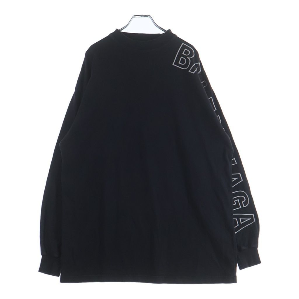 Balenciaga Distressed Arm Logo Embroidery Long Sleeve T-Shirt Black