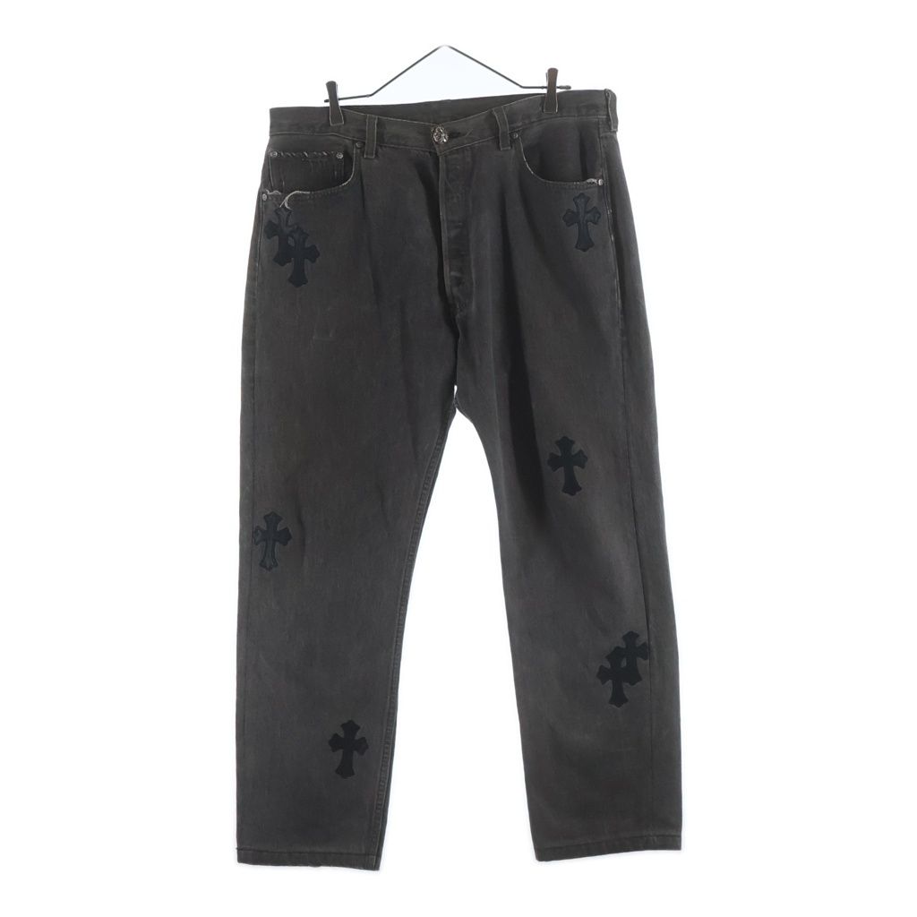 Chrome Hearts Levi's Vntg Blk Red Tab Washed 501 Denim Pants with Cross Patch