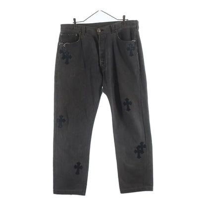 Chrome Hearts Levi's Vntg Blk Red Tab Washed 501 Denim Pants with Cross Patch