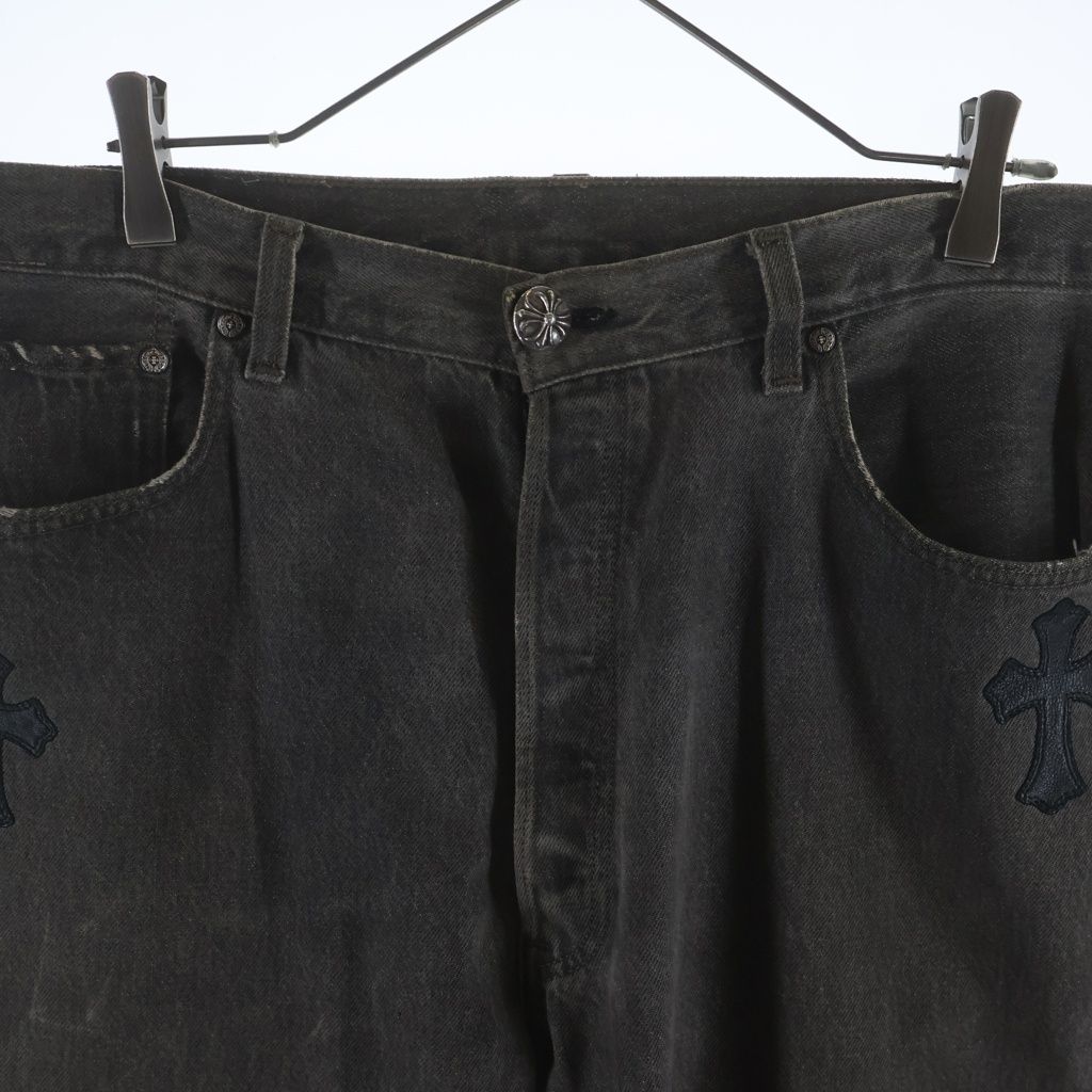Chrome Hearts Levi's Vntg Blk Red Tab Washed 501 Denim Pants with Cross Patch — view 3