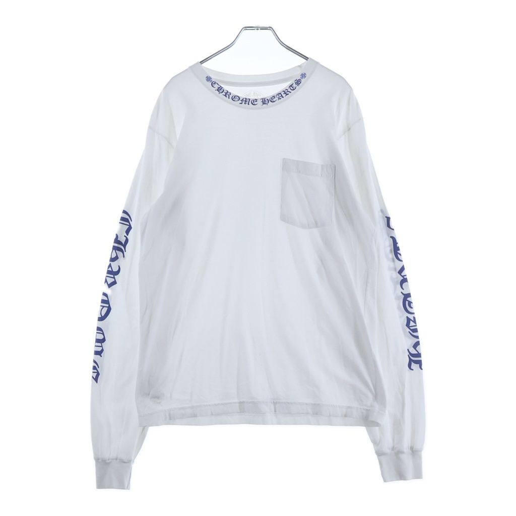 Chrome Hearts CH LS 1 Neck Logo Arm Print Crew Long Sleeve T-Shirt White Blue