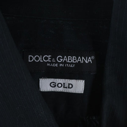 Dolce & Gabbana Button Up Collared Long Sleeve Striped Shirt Black — view 8