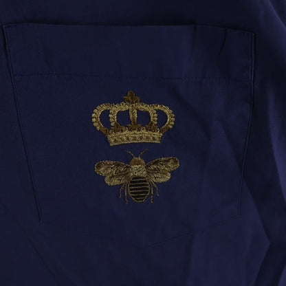 Dolce & Gabbana Chest Bee Embroidery Button Up Collared Long Sleeve Shirt Blue — view 5