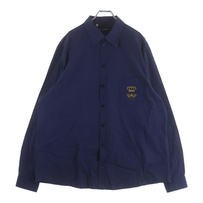 Dolce & Gabbana Chest Bee Embroidery Button Up Collared Long Sleeve Shirt Blue