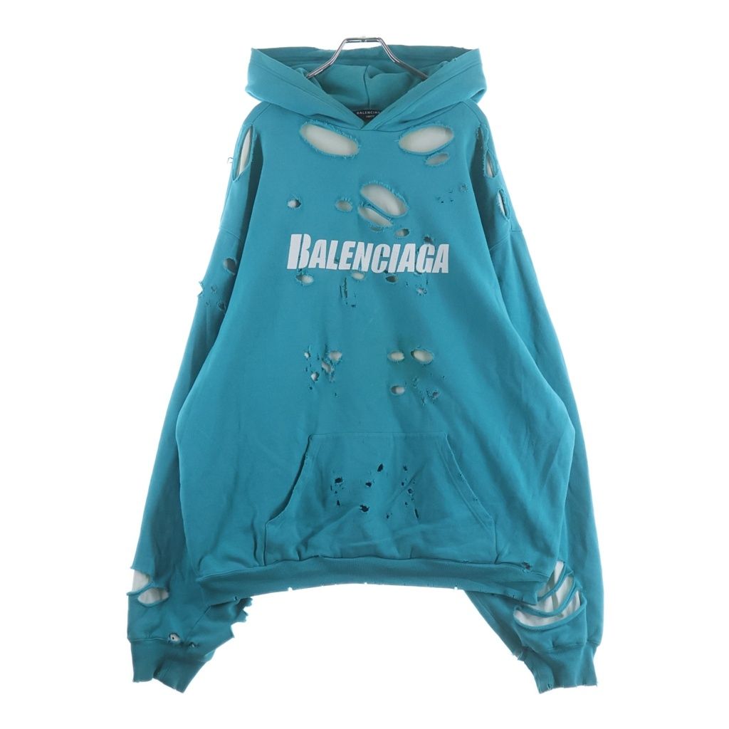 Balenciaga Destroyed Logo Midi Amfrey Souple Over Hoodie Green