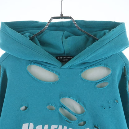 Balenciaga Destroyed Logo Midi Amfrey Souple Over Hoodie Green — view 3