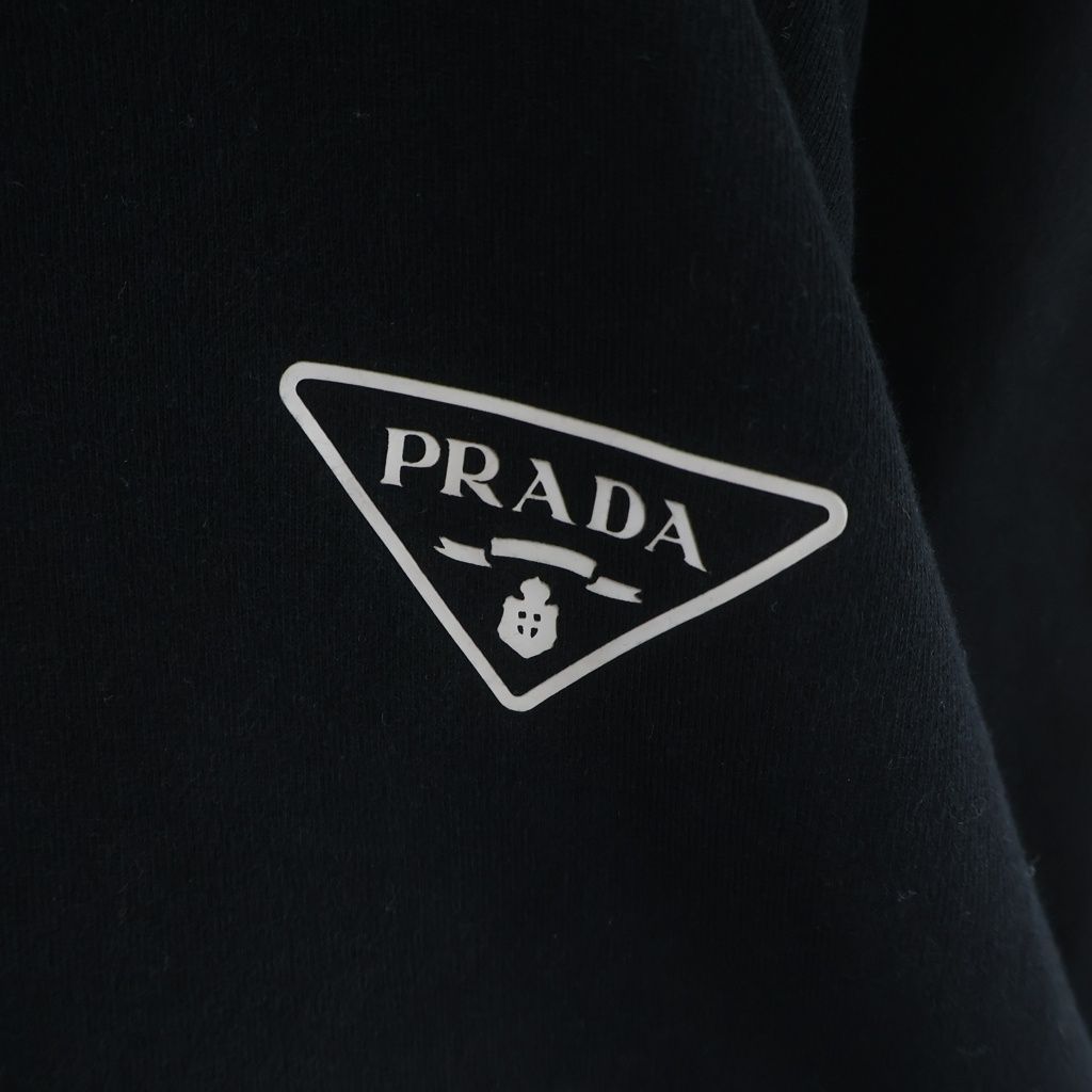 Prada Cotton Logo Hoodie Triangle Print Sweatshirt Pullover Black — view 5