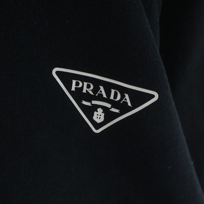 Prada Cotton Logo Hoodie Triangle Print Sweatshirt Pullover Black — view 5