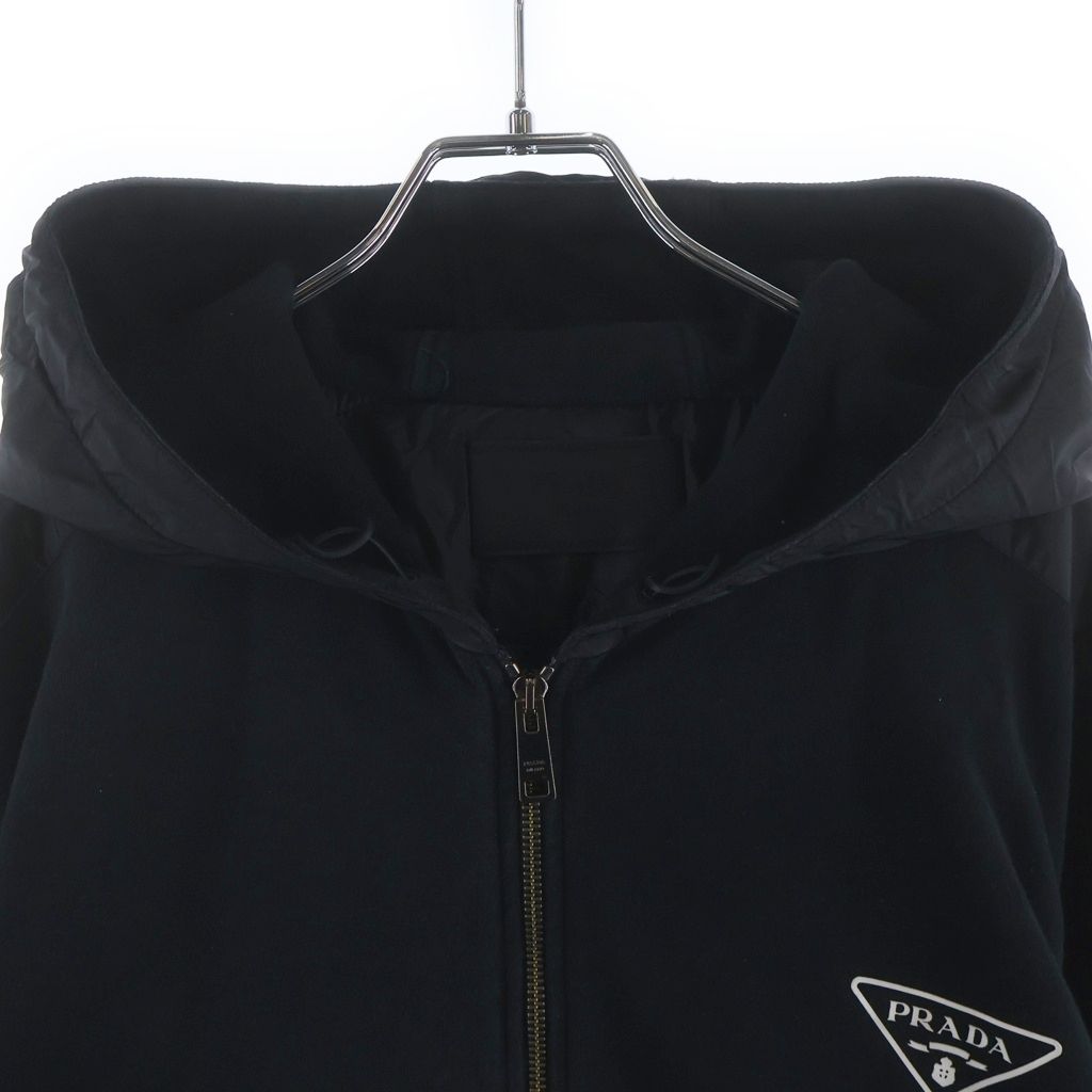 Prada Cotton Logo Hoodie Triangle Print Sweatshirt Pullover Black — view 3