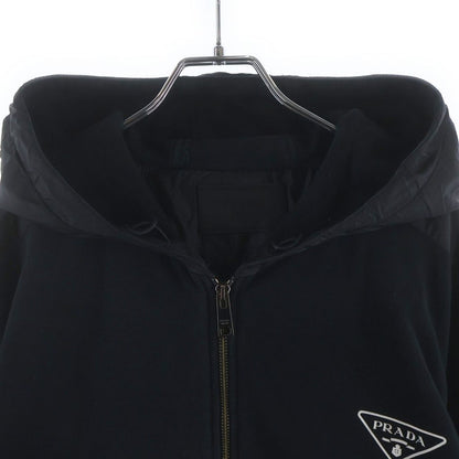 Prada Cotton Logo Hoodie Triangle Print Sweatshirt Pullover Black — view 3