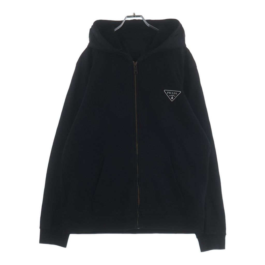Prada Cotton Logo Hoodie Triangle Print Sweatshirt Pullover Black