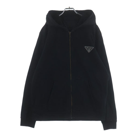Prada Cotton Logo Hoodie Triangle Print Sweatshirt Pullover Black