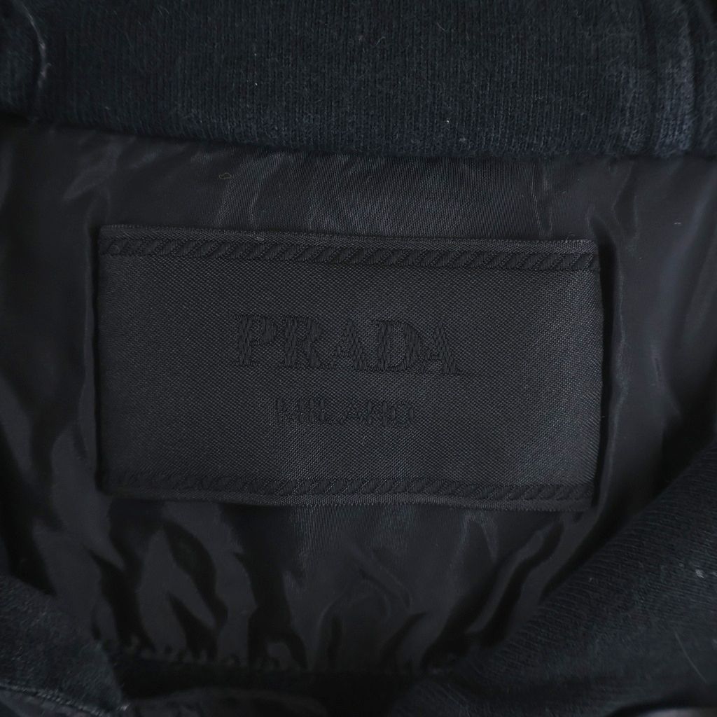 Prada Cotton Logo Hoodie Triangle Print Sweatshirt Pullover Black — view 6