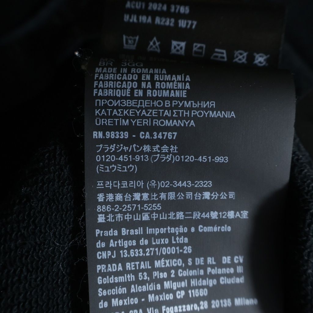 Prada Cotton Logo Hoodie Triangle Print Sweatshirt Pullover Black — view 8