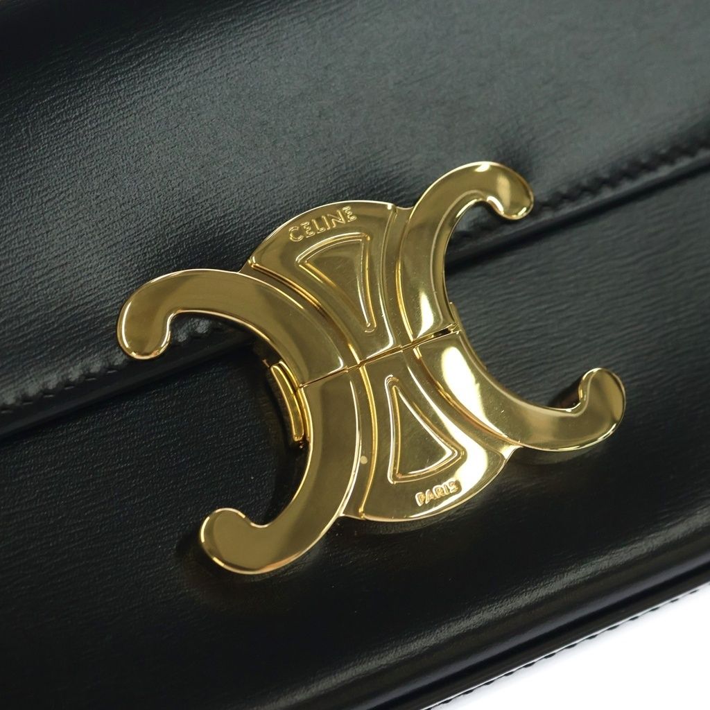 Celine Trio Chain Shoulder Bag Black Leather Gold — view 6