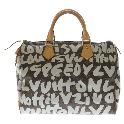 Louis Vuitton Monogram Graffiti Speedy 30 Boston Bag Brown Leather Gold — view 2