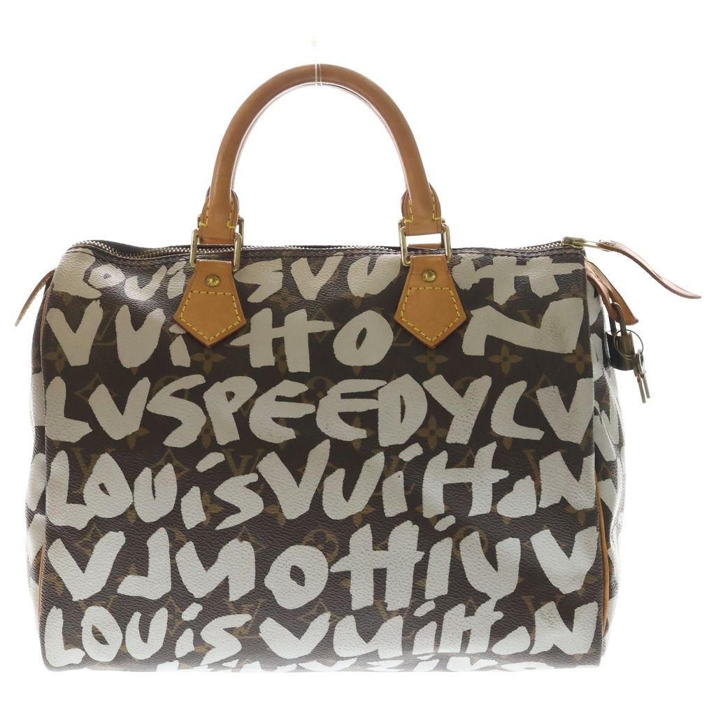 Louis Vuitton Monogram Graffiti Speedy 30 Boston Bag Brown Leather Gold