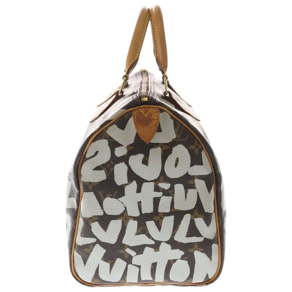 Louis Vuitton Monogram Graffiti Speedy 30 Boston Bag Brown Leather Gold — view 3