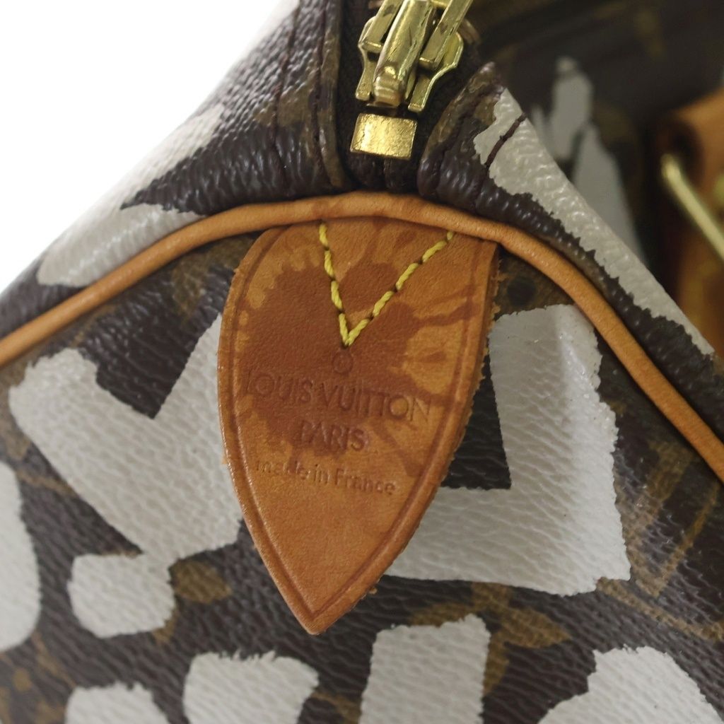 Louis Vuitton Monogram Graffiti Speedy 30 Boston Bag Brown Leather Gold — view 7