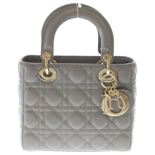 Dior Lady Myabcdior Small 2-Way Shoulder Bag Gray Leather Gold