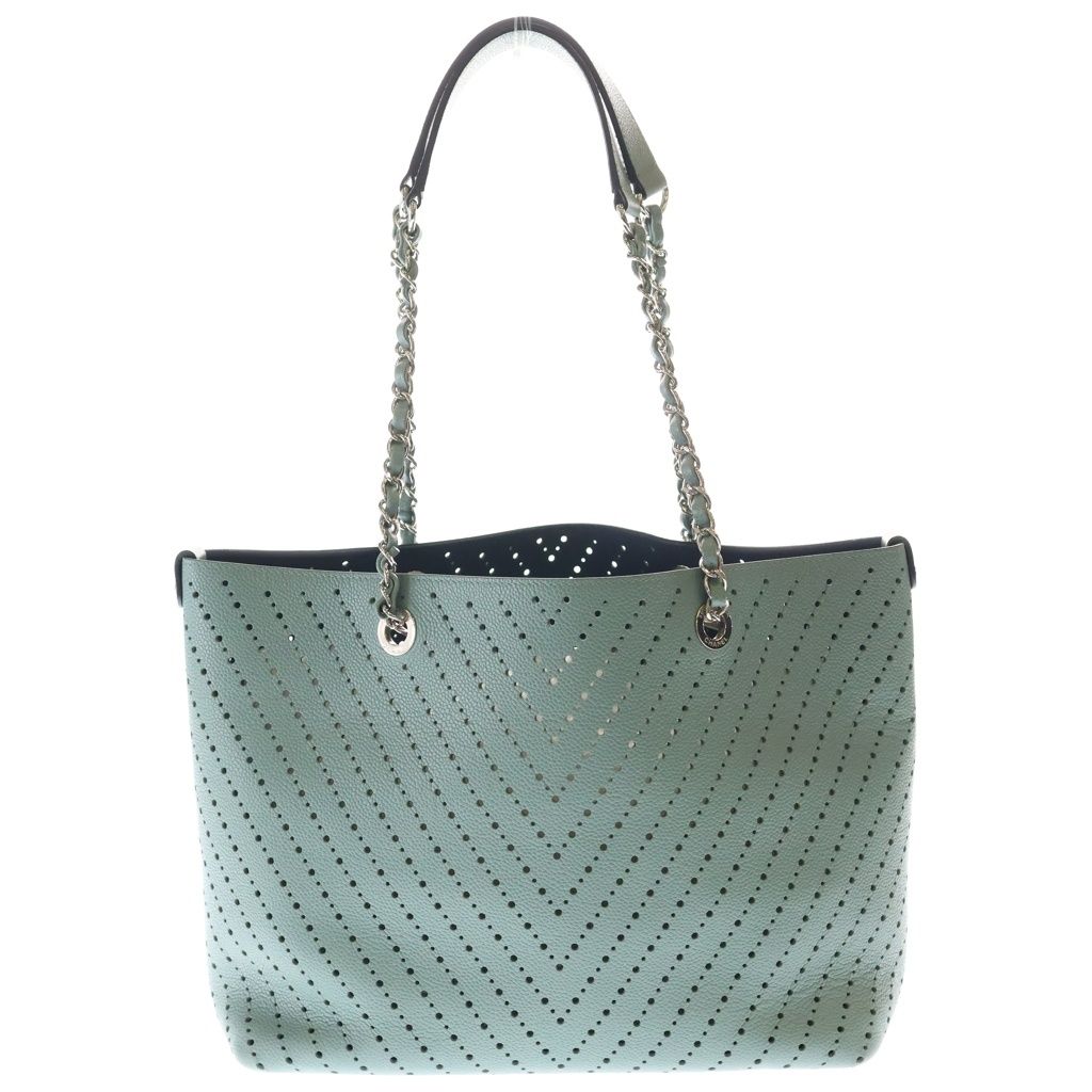 Chanel Stitch Tote Light Green Leather Silver