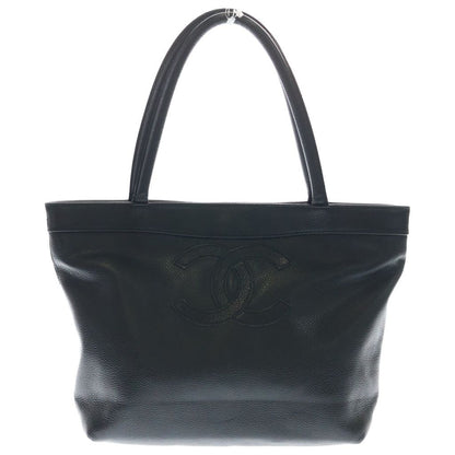 Chanel CC Logo Small Tote Caviar Leather Handbag Gold Black