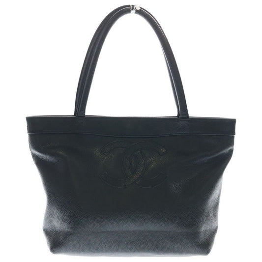 Chanel CC Logo Small Tote Caviar Leather Handbag Gold Black