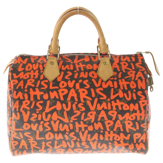 Louis Vuitton Speedy 30 Monogram Graffiti Leather Handbag Gold Brown Orange