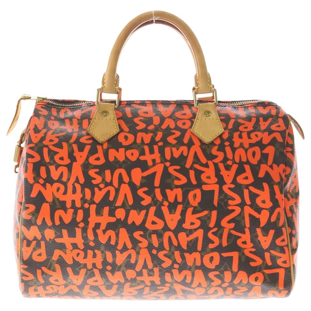 Louis Vuitton Speedy 30 Monogram Graffiti Leather Handbag Gold Brown Orange — view 2