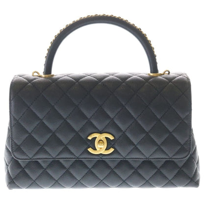 Chanel Coco Handle 29 2-Way Chain Shoulder Bag Black Caviar Leather Gold