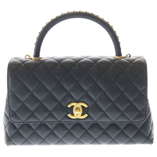 Chanel Coco Handle 29 2-Way Chain Shoulder Bag Black Caviar Leather Gold