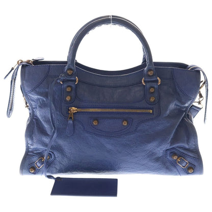 Balenciaga Giant City 2-Way Shoulder Bag Blue Leather Pink Gold