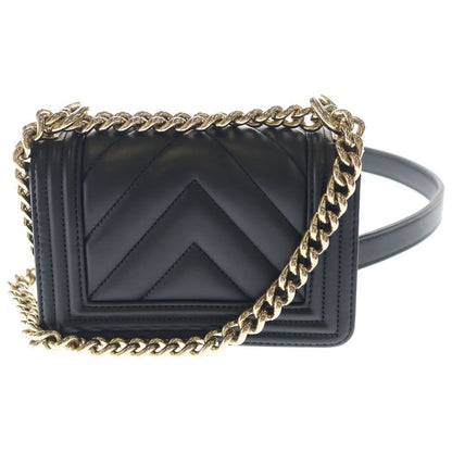 Chanel Mini Boy Shoulder Bag Chain Black Leather Gold — view 2