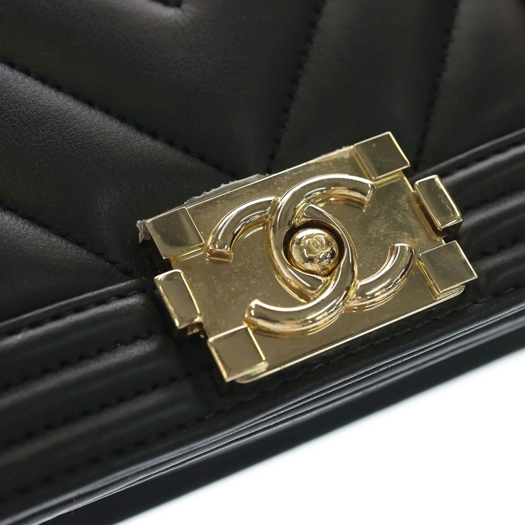 Chanel Mini Boy Shoulder Bag Chain Black Leather Gold — view 6