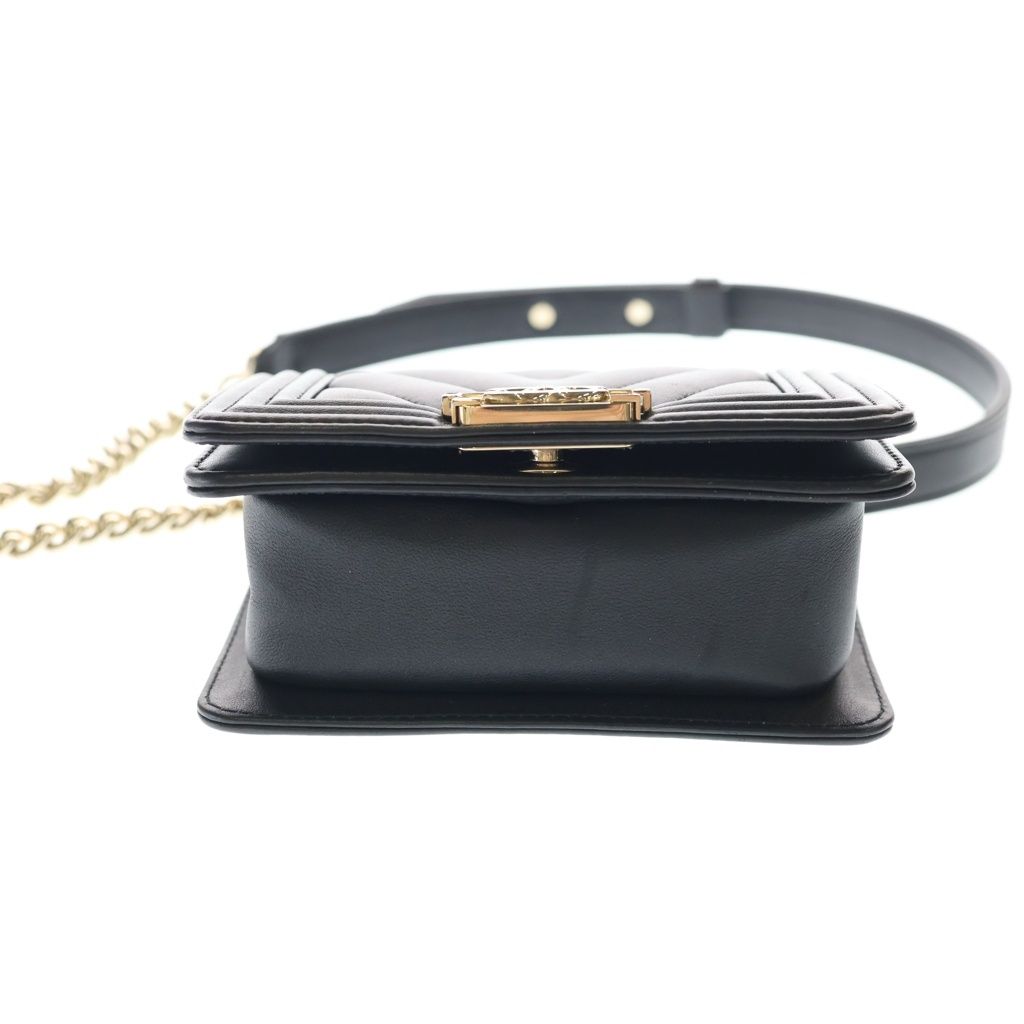 Chanel Mini Boy Shoulder Bag Chain Black Leather Gold — view 4
