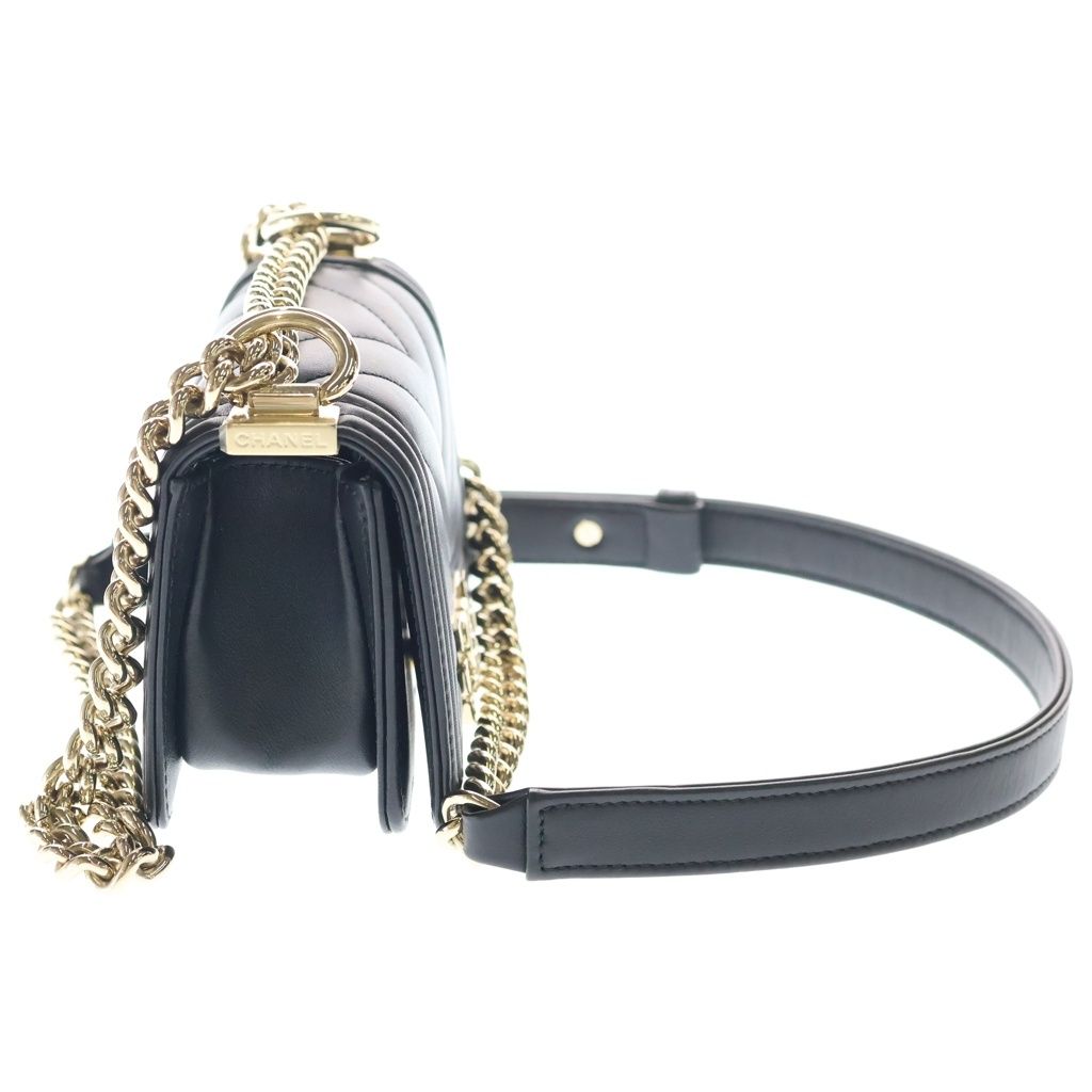 Chanel Mini Boy Shoulder Bag Chain Black Leather Gold — view 3